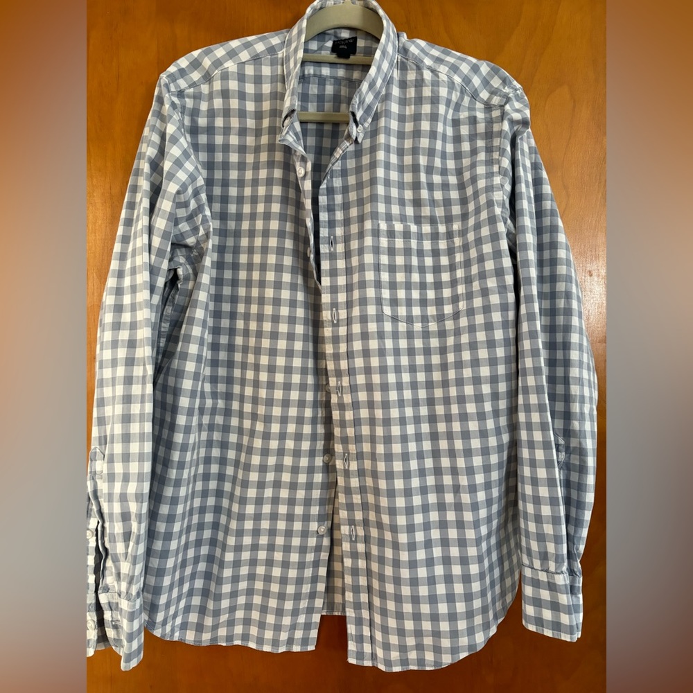I Crew men’s blue and white gingham check shirt